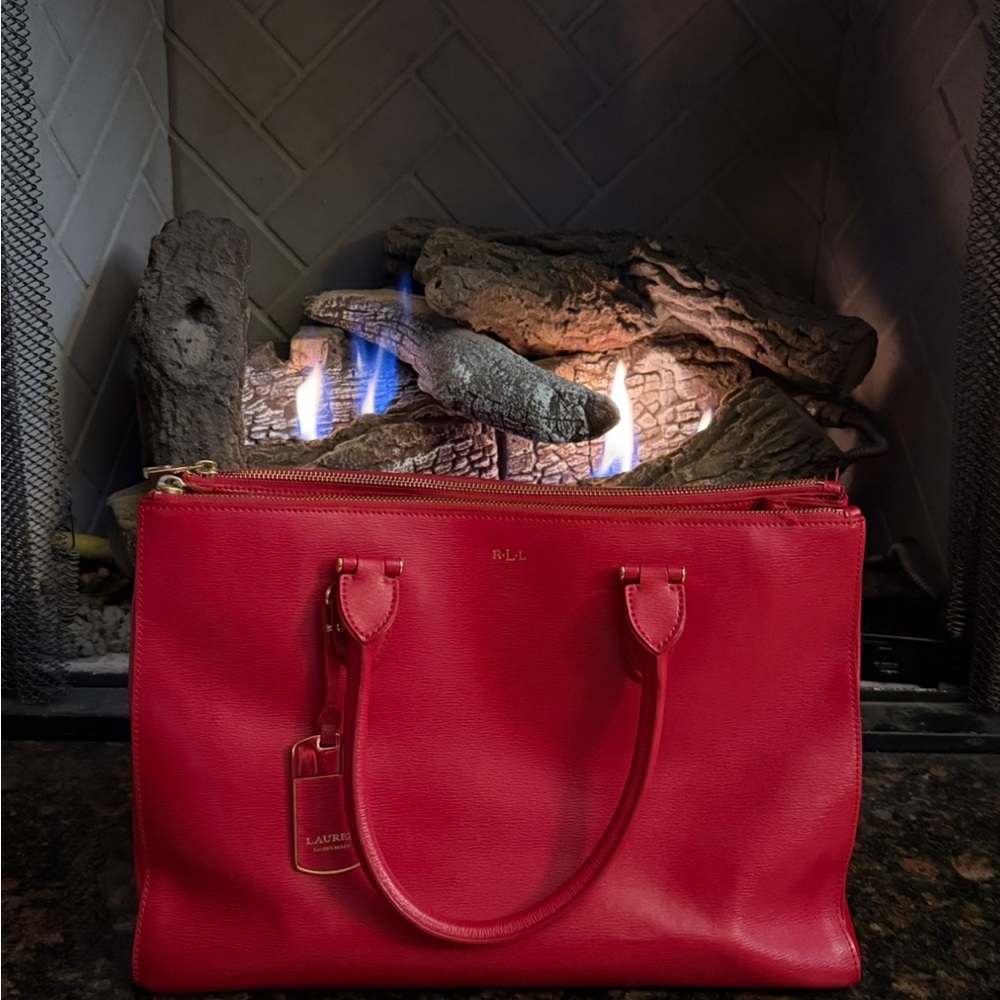 Ralph Lauren Newbury Red Leather Tote Purse